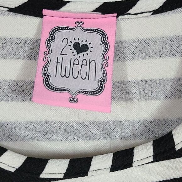 Tween Black White Stripe Jaquard Lace Peplum Dress - Picture 3 of 5